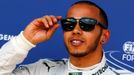 Mercedes Formula One driver Lewis Hamilton of Britain reacts after taking the pole position in the qualifying session of the German F1 Grand Prix at the Nuerburgring raci