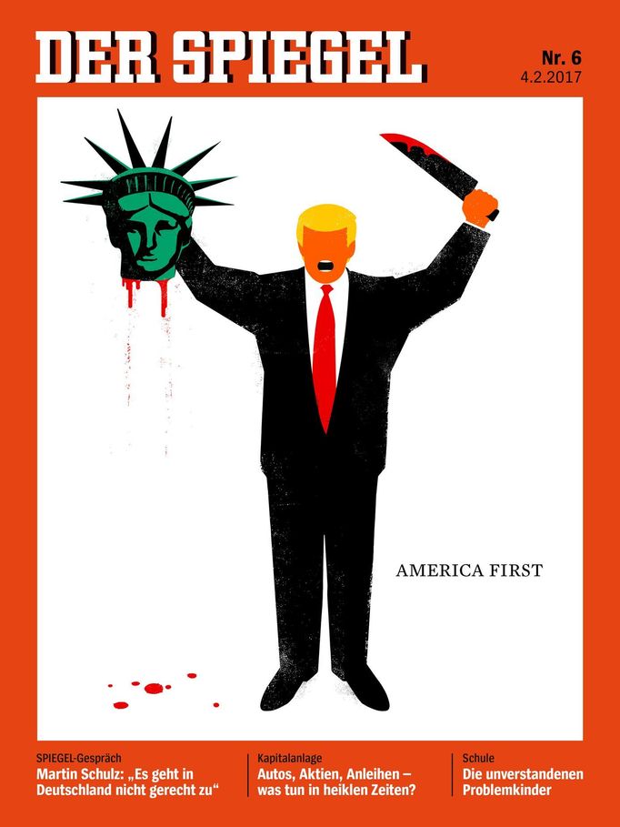 Obálka německého týdeníku Der Spiegel s Donaldem Trumpem.