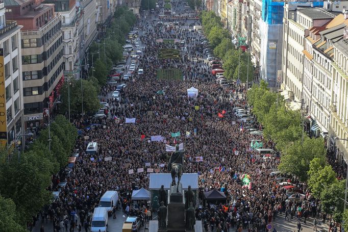 Demonstrace na Václavském náměstí.