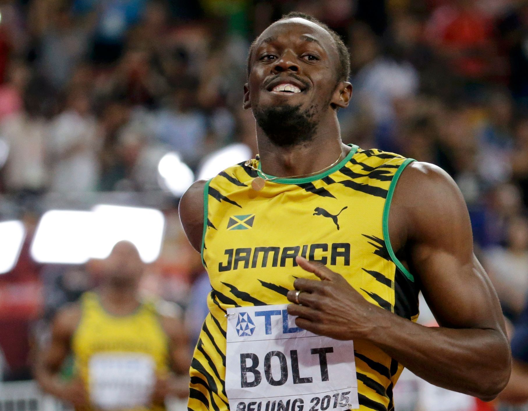 MS v atletice 2015 - neděle 23. srpna (finále běhu na 100 m - Bolt slaví)