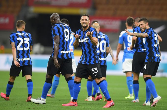 37. italské fotbalové ligy 2019/20, Inter Milán - Neapol: Radost fotbalistů Interu.