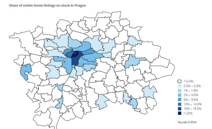 Počet celých nemovitostí na AIrbnb