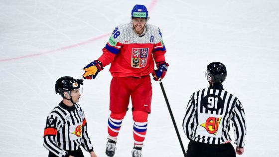 David Pastrňák ve čtvrtfinále MS 2025 proti Švédsku