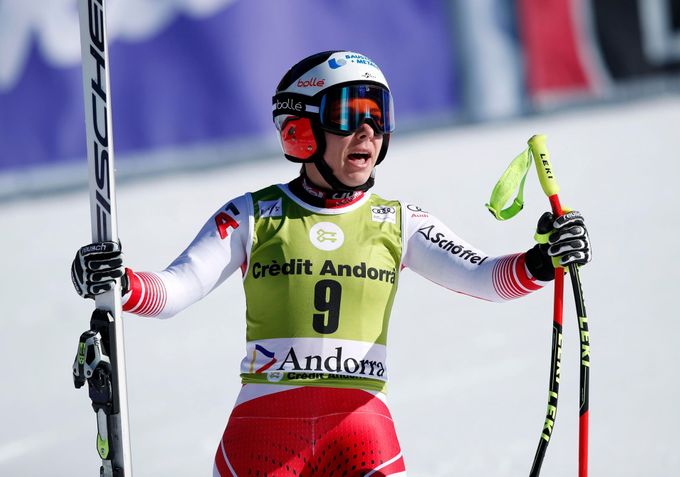 Alpine Skiing - FIS Alpine Skiing World Cup Finals - Women's Super G - Grandvalira, Soldeu, Andorra - March 14, 2019 - Austria's Nicole Schmidhofer reacts after finishing