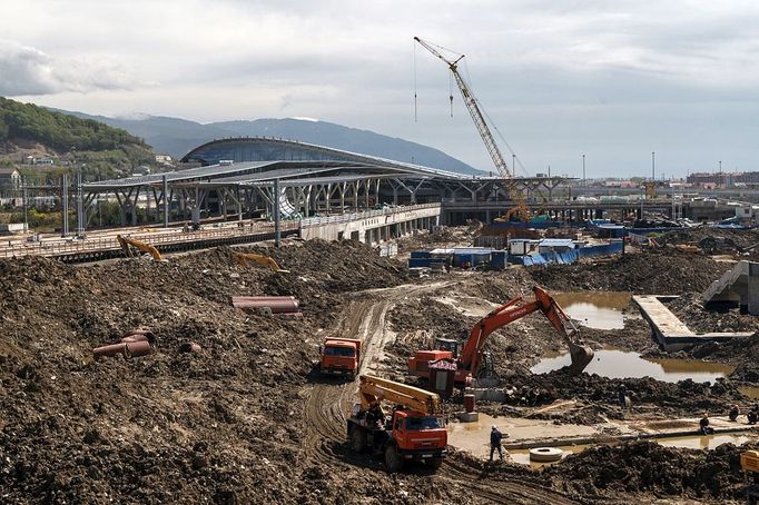 Transport infrastructure development in Sochi 1443876 Russia, Adler. 04/12/2013 The Olympic Park railway station under construction in Adler