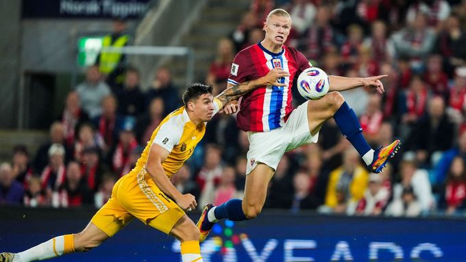 Erling Haaland v kvalifikačním zápase Norska proti Moldavsku