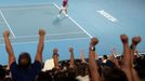 Tennis - Australian Open - Men's Singles Final - Melbourne Park, Melbourne, Australia - January 30, 2022 Spain's Rafael Nadal celebrates during the second set during the