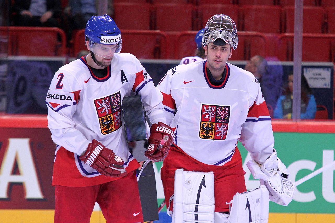 Hokej, MS 2013, Česko - Švýcarsko: Zbyněk Michálek a Ondřej Pavelec