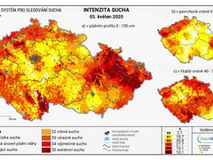 Mapa sucha v Česku k 18. týdnu roku 2020.