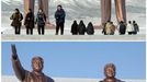 A combination photo shows bronze statues of North Korea founder Kim Il-sung (L) and late leader Kim Jong-il at Mansudae in Pyongyang, in these photos taken and provided by Kyodo on December 2012 (top) and February 10, 2013. Mandatory Credit. REUTERS/Kyodo (NORTH KOREA - Tags: POLITICS SOCIETY TPX IMAGES OF THE DAY) ATTENTION EDITORS - THIS IMAGE WAS PROVIDED BY A THIRD PARTY. FOR EDITORIAL USE ONLY. NOT FOR SALE FOR MARKETING OR ADVERTISING CAMPAIGNS. THIS PICTURE IS DISTRIBUTED EXACTLY AS RECEIVED BY REUTERS, AS A SERVICE TO CLIENTS. MANDATORY CREDIT. JAPAN OUT. NO COMMERCIAL OR EDITORIAL SALES IN JAPAN. YES Published: Úno. 10, 2013, 9:17 dop.