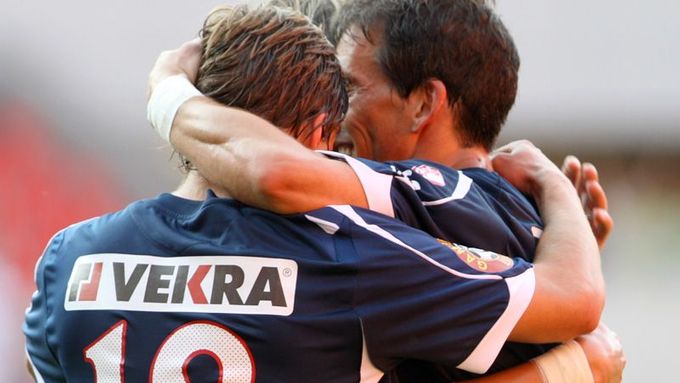 Radost Slávistů ze vstřeleného gólu.