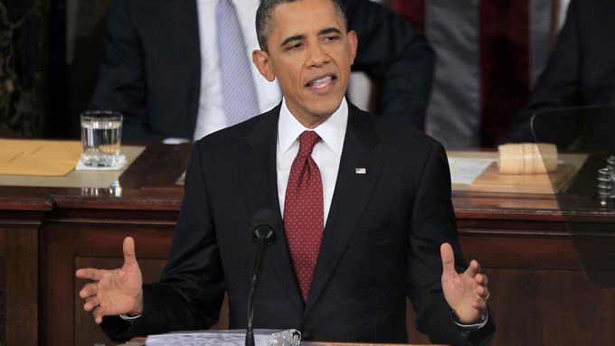 Barack Obama řeční v Kongresu.