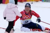 V závodě na 30 kilometrů přesprintovala v cílově rovince dvě soupeřky a stala se olympijskou vítězkou. Po sněhu k ní přicupitala její dcera Lucinka, aby jí jako první pogratulovala.