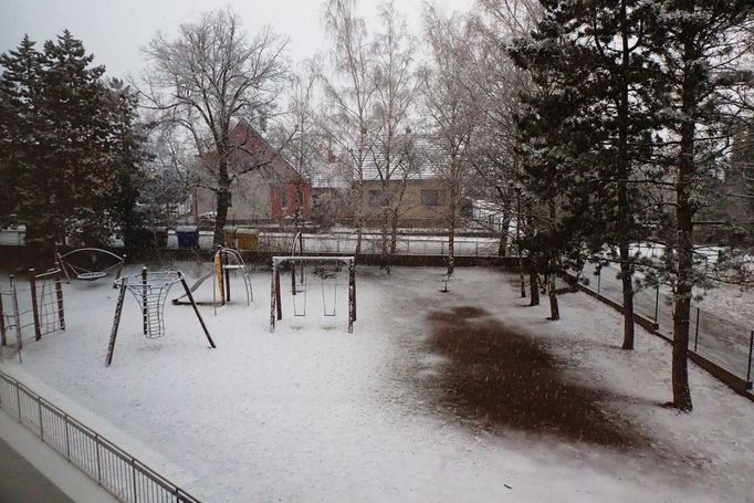 Sníh 31. 3. 2015 v 8,46 h, Zastávka (u Brna)