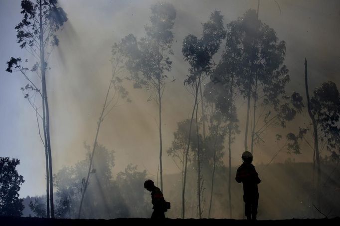 Firefighters attempt to extinguish a fire burning in Alvaiazere, near Ourem September 4, 2012. More than 10 fires are active in Portugal, according to the Civil Defence. REUTERS/Rafael Marchante (PORTUGAL - Tags: DISASTER ENVIRONMENT) Published: Zář. 4, 2012, 1:08 odp.