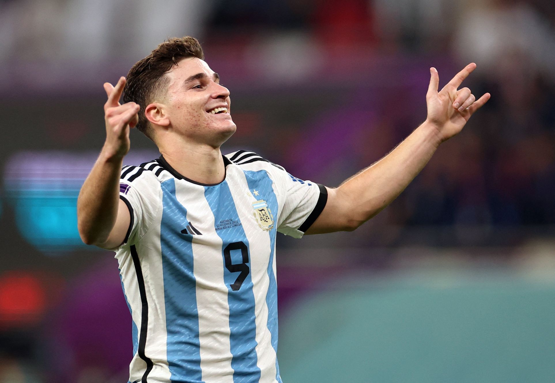 Julián Álvarez slaví gól v osmifinále MS 2022 Argentina - Austrálie