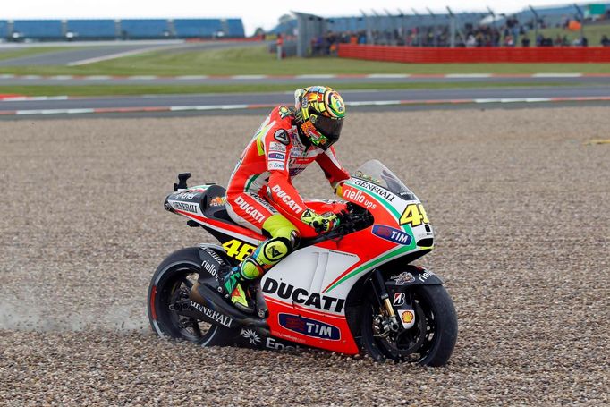 Italský motocyklový jezdec Ducati, Valentino Rossi v kategorii MotoGP na Grand Prix Velké Británie 2012.