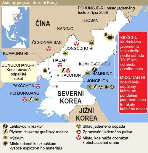 Jaderný program Severní Koreje - mapa