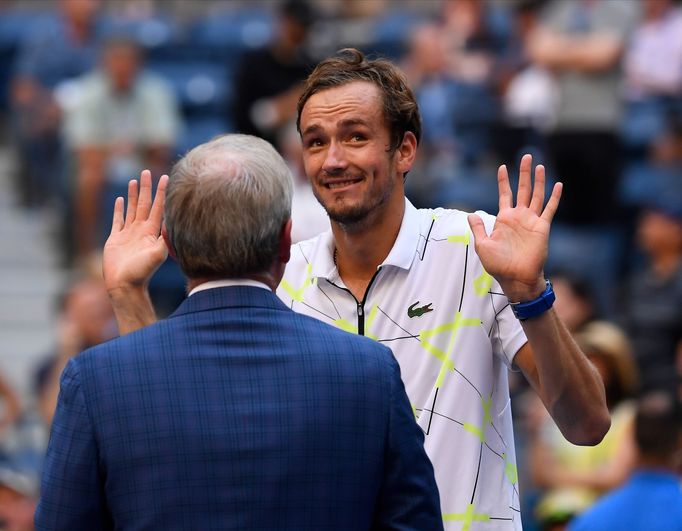 Daniil Medveděv po postupu do semifinále US Open 2019.