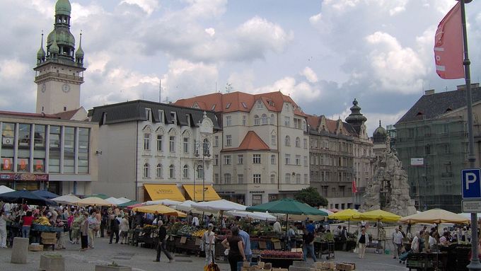 Stánky na Zelném trhu v Brně.