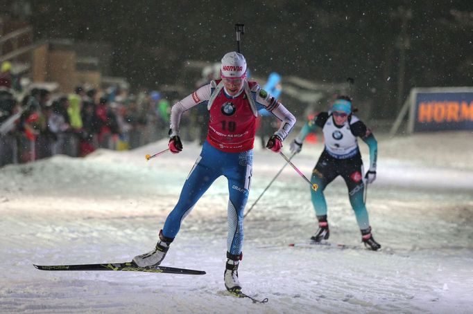 Kaisa Mäkäräinenová ve sprintu SP v Novém Městě na Moravě 2018.