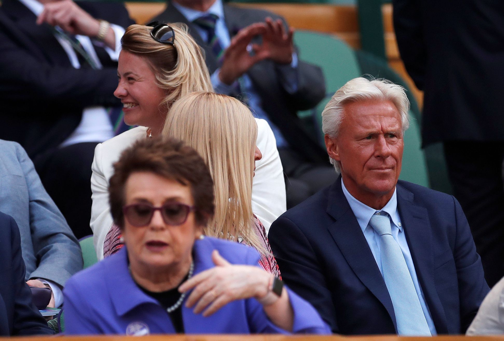 Celebrity na Wimbledonu 2018 (Billie Jean Kingová, Björn Borg)
