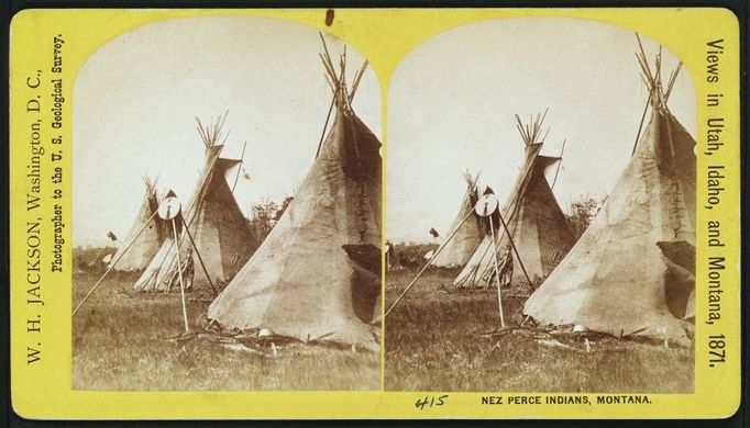 Típí indiánů z kmene Nez Perce. Montana, USA, rok 1871