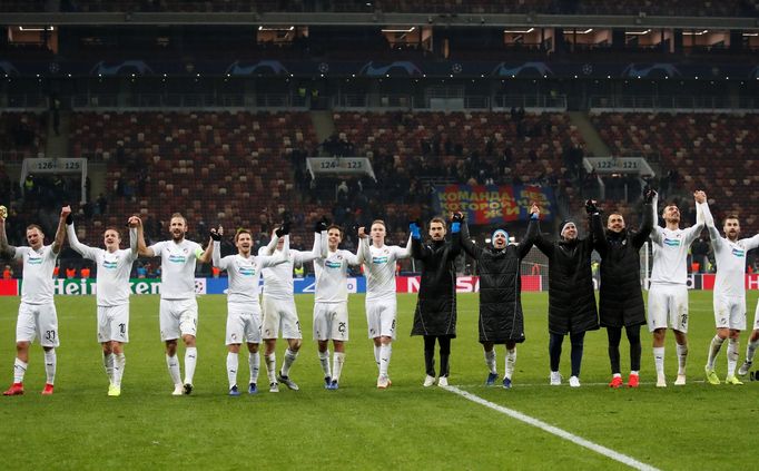 fotbal, Liga mistrů 2018/2019, CSKA Moskva - Viktoria Plzeň, radost fotbalistů Plzně