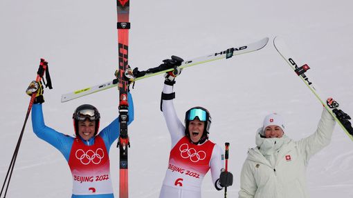Medailistky obřího slalomu Federica Brignoneová, Sara Hectorová a Lara Gutová-Behramiová