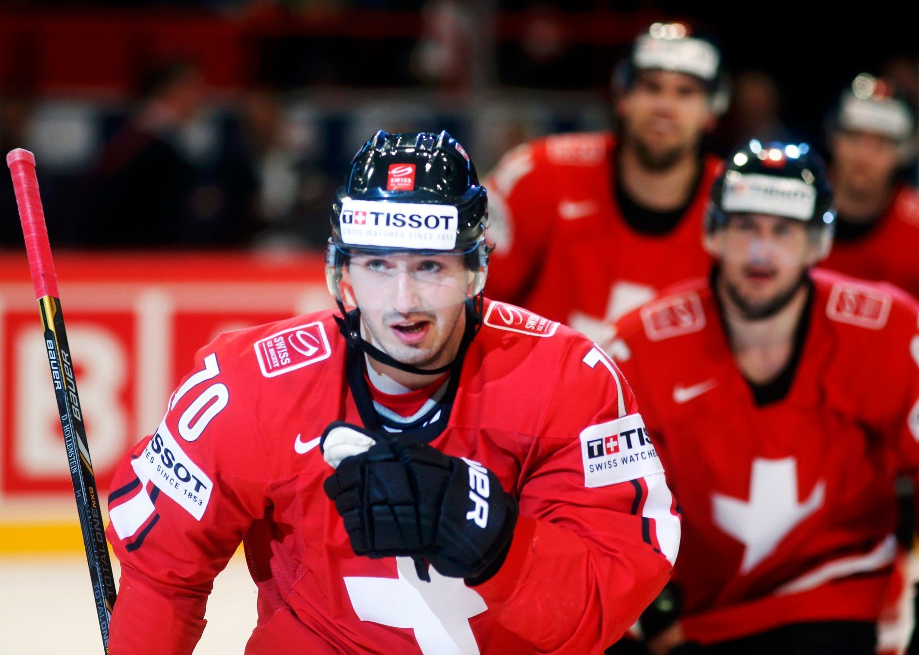 MS v hokeji 2013, Kanada - Švýcarsko: Denis Hollenstein slaví gól na 0:1