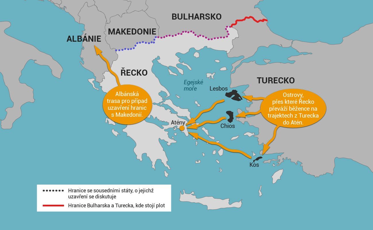 Trasy uprchlíků přes Řecko - mapa