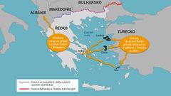 Trasy uprchlíků přes Řecko - mapa