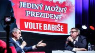 První zprošťující rozsudek (leden 2023). Městský soud v Praze 9. ledna 2023 poprvé zprostil Babiše obžaloby s tím, že skutek nebyl trestným činem a neprokázalo se účelové vyvedení firmy z holdingu. Jenže Vrchní soud v Praze pak v září 2023 zrušil zprošťující rozsudek kvůli nedostatečně a chybně provedeným důkazům a nařídil nové projednání případu. 
Na snímku z roku 2023 je Babiš během své prezidentské kampaně.