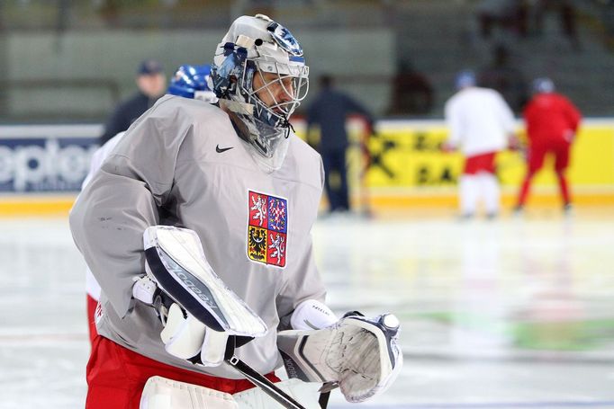 MS 2015, trénink české reprezentace: Ondřej Pavelec