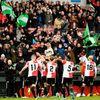 Hrači Feyenoordu slaví gól v prvním čtvrtfinále Evropské konferenční ligy Feyenoord - Slavia