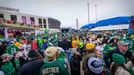 Jan 1, 2020; Dallas, Texas, USA; A view of the Dallas Stars fans and Nashville Predators fans and the fair park midway and the rides before the 2020 Winter Classic hockey