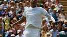 Nick Kyrgios of Australia reacts during his match against Milos Raonic of Canada at the Wimbledon Tennis Championships in London