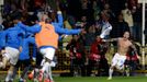 Stoch of Slovakia celebrates his goal against Spain with team mates during their Euro 2016 qualification soccer match at the MSK stadium in Zilina