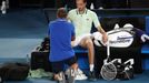 Tennis - Australian Open - Men's Singles Final - Melbourne Park, Melbourne, Australia - January 31, 2022 Russia's Daniil Medvedev receives medical attention during the fi