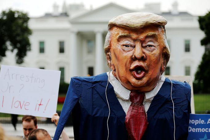 Protest před Bílým domem kvůli kauze Donalda Trumpa juniora.