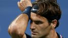 Švýcarský tenista Roger Federer hraje s Čechem Tomášem Berdychem na US Open 2012.