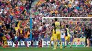 Atletico Madrid's Godin heads the ball to score against Barcelona during their Spanish first division soccer match in Barcelona