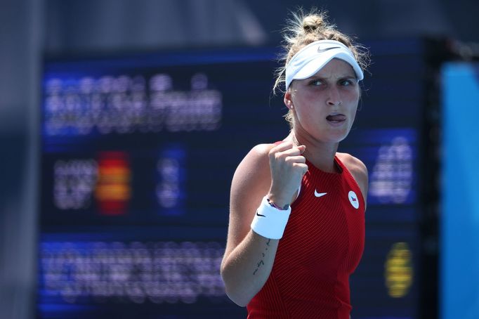 Markéta Vondroušová ve čtvrtfinále OH 2020 proti Paule Badosaové