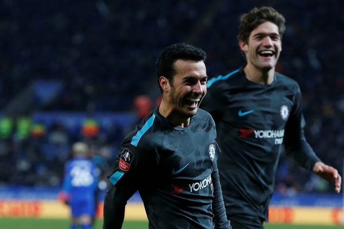 fotbal, Anglický pohár 2017/2018, Leicester - Chelsea (1:2), Pedro slaví vítězný gól