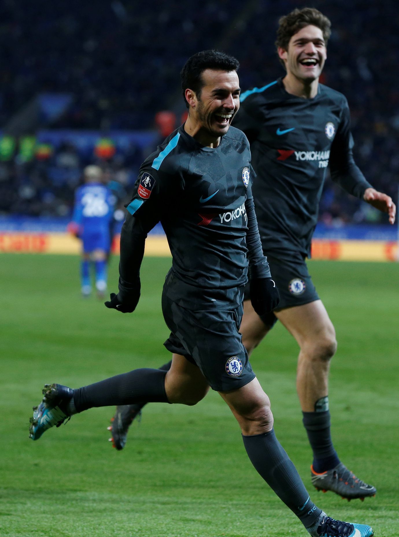 fotbal, Anglický pohár 2017/2018, Leicester - Chelsea (1:2), Pedro slaví vítězný gól