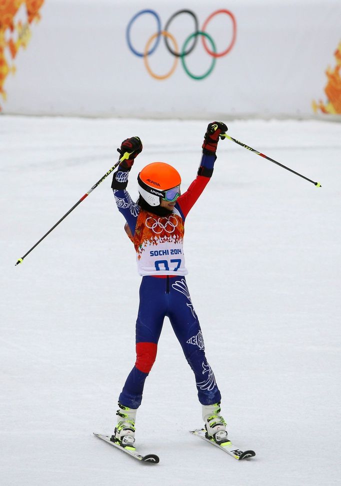 Vanessa Mae v obřím slalomu na olympiádě v Soči