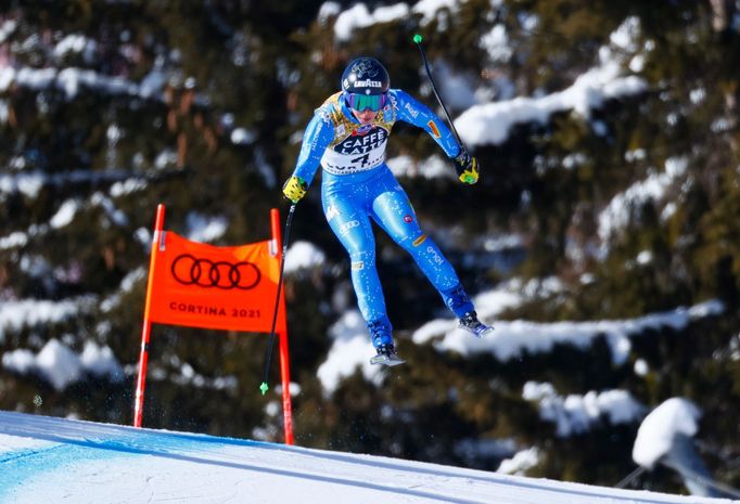 Alpine Skiing - FIS Alpine World Ski Championships - Women's Downhill Training - Cortina d'Ampezzo, Italy - February 12, 2021 Italy's Francesca Marsaglia in action REUTER