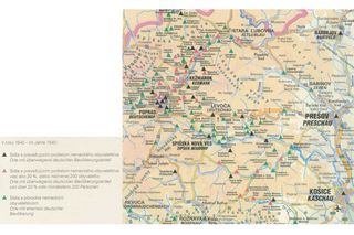 Historická mapa z roku 1940 zachycuje rozložení německého obyvatelstva na území středního Slovenska v okolí Prešova.