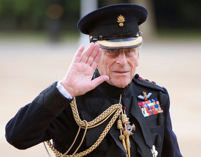 Prince Philip arrives on the eve of his 90th birthday to take the salute of the Household Division Beating Retreat on Horse Guards Parade in London in this June 9, 2011..