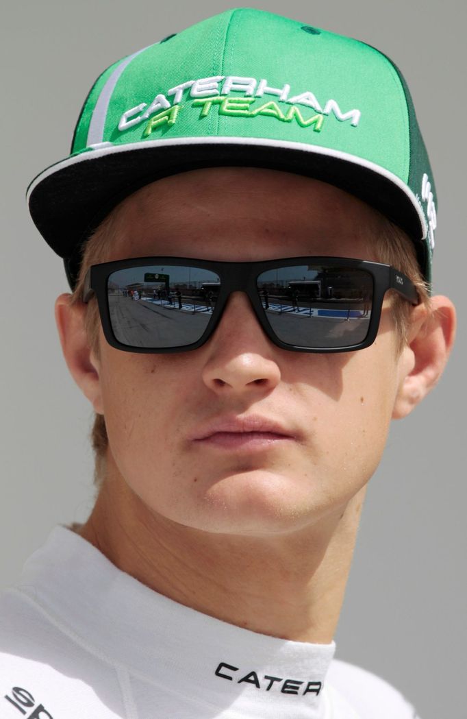 Caterham Formula One driver Marcus Ericsson of Sweden looks on during the first practice session of the Bahrain F1 Grand Prix at the Bahrain International Circuit (BIC) i